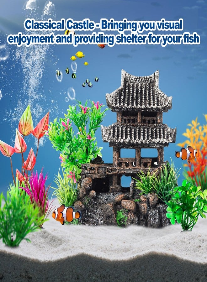 CousDUoBe 9Pcs Resin Castle Decorations Set，Realistic Fish Tank Castle with Eco-Friendly Design,Fish Tank Decorations Aquarium Accessories - Image 3